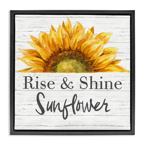 Stupell Industries Rise and Shine Sunflower Botanical & Floral Painting Black Floater Framed Canvas Art Print Wall Art, 18 x 18