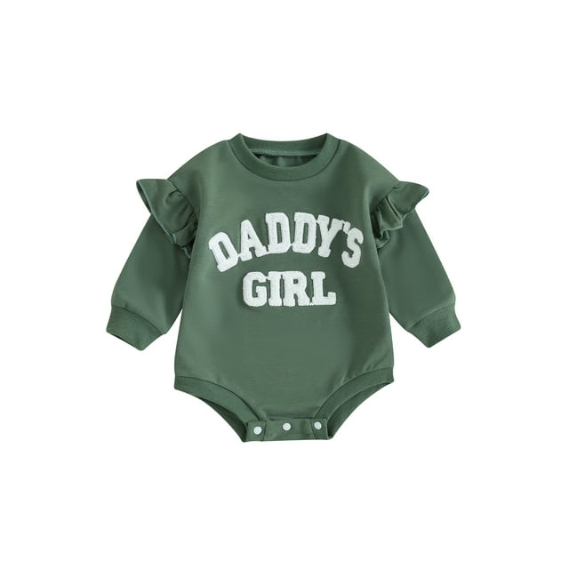 Gupgi Baby Girl Sweatshirt Romper Infant Ruffle Long Sleeve Crew Neck Letter Embroidery Jumpsuit