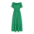 thumbnail image 3 of QUYUON Off the Shoulder Maxi Dress for Women Front Tie Knot Short Sleeve Ruffle Tiered Long Dresses Elegant Formal Elastic Waist Pleated A-Line Wedding Guest Evening Party Dress Style D-4305 Green XL, 3 of 7