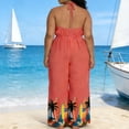 thumbnail image 4 of XUNKUSGA Plus Size Jumpsuits for Women Fashion Boho Halter Neck Sleeveless Wide Leg Rompers for Women Classic Drawstring Waist Women's Jumpsuits M-3XL,Red, 4 of 6