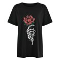 thumbnail image 4 of Camiseta de manga corta con cuello redondo y estampado de calavera de sol y luna informal a la moda para mujer Pompotops hkajfhjk458342, 4 of 4