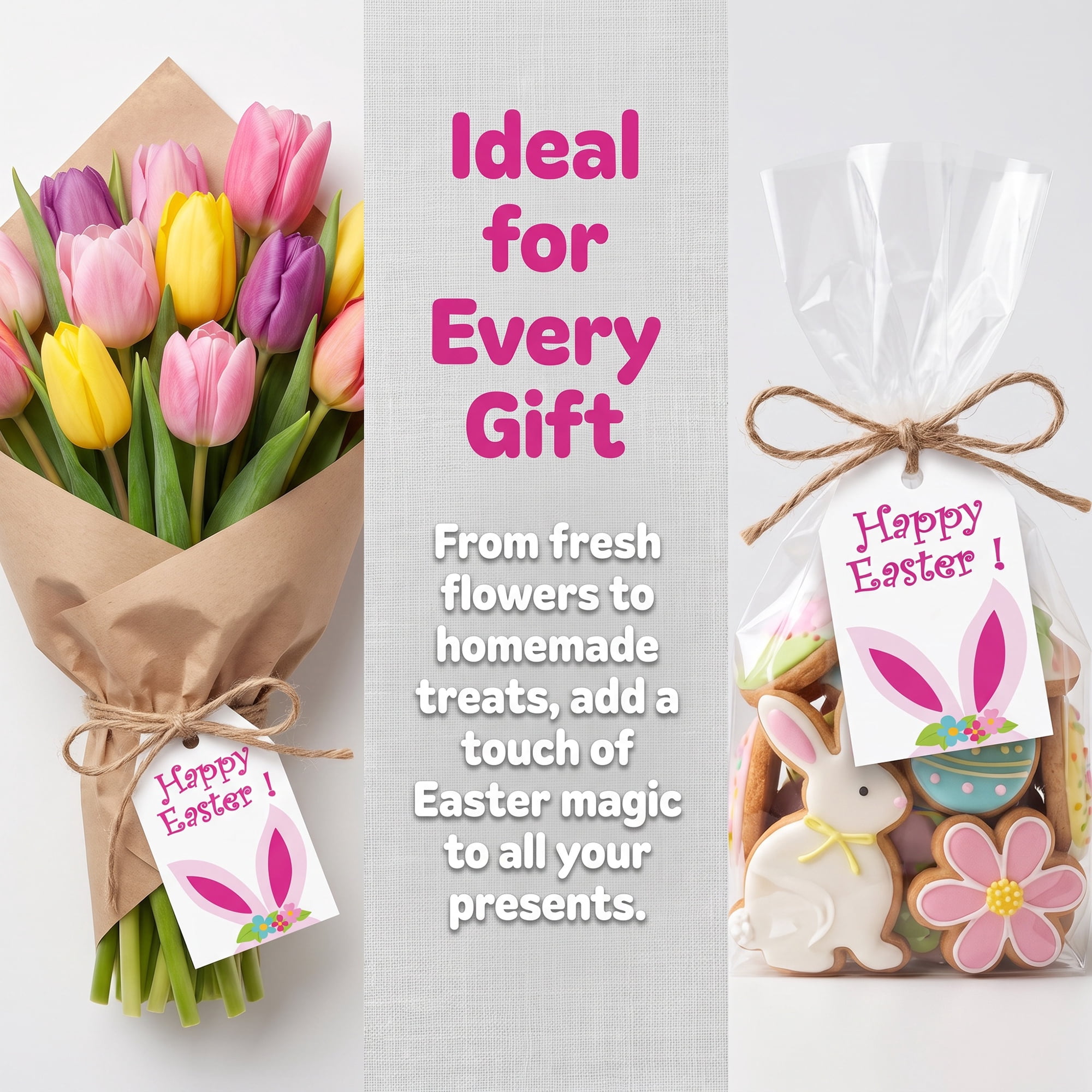 Unique Bargains 100Pcs Easter Gift Tags with Twine Rabbit Ear Pattern 2" x 3.1"