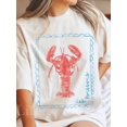thumbnail image 1 of 1pc casual round-neck short-sleeved T-shirt with pink crayfish prints for women, summer, 100% Cotton, 1 of 6