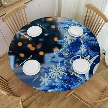 

SHERONV Christmas Tree Snowflakes Round Tablecloth 100% Polyester Outdoor Fitted Waterproof Stain-Resistant Washable Ideal for Restaurants Weddings Parties 54 -58