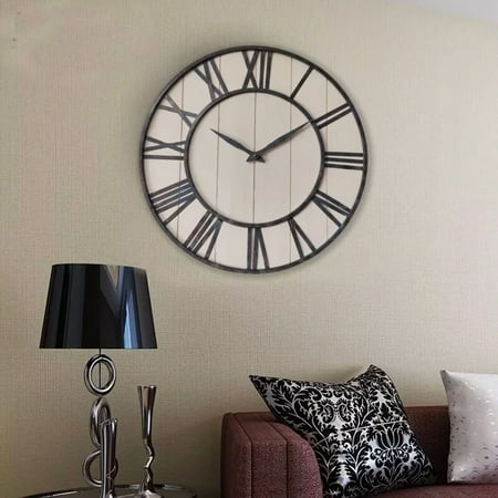 24 Inch Thicken & Heavy Large Metal Wall Clocks for Living Room Decor Large Decorative Clock Oversized,Big Roman Numeral Non Ticking