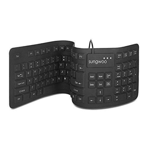 Teclado de silicona plegable Sungwoo Teclado rollup impermeable estándar Wired Wired Wired para la computadora portátil de cuaderno de PC, tamaño completo (negro)