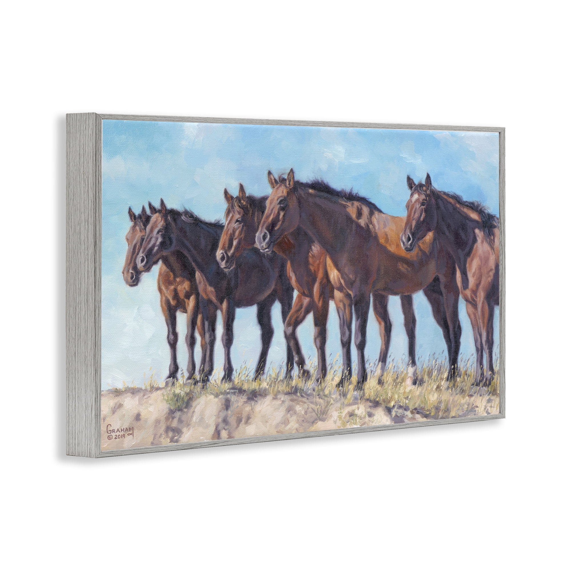 Stupell Industries Horse Herd Overlooking Desert Animals & Insects Painting Gray Framed Art Print Wall Art, 24 x 16