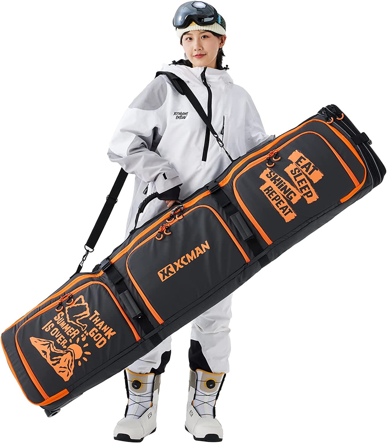 XCMAN Padded Snowboard Bag with Wheels ,Adjustable Length 6375In ,Padded Bag for Air Traveling