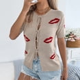 thumbnail image 4 of HongQid Womens Summer Short Sleeve Cardigans Cable Knit Tie Front Button Down Crewneck Lightweight Sweater Tops, 4 of 8