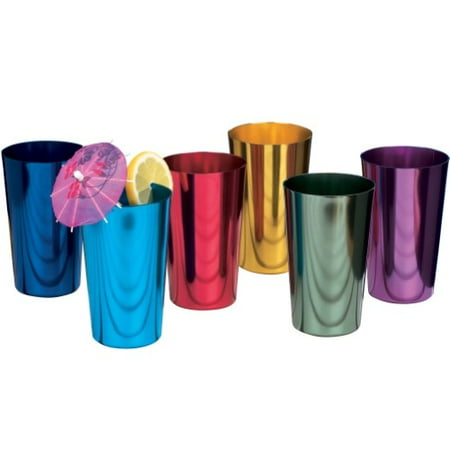 Rose Coloured Glasses - (Set/6) Retro Collectible Colored 16 Oz. Anodized Aluminum Tumbler Glasses