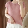 thumbnail image 2 of Lenpel Women's Knit Tops Fashion Summer Cap Short Sleeve Crew Neck Lightweight Sweaters Casual Loose Blouses, 2 of 3