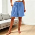 thumbnail image 2 of AHTJRT Cotton Pajama Shorts for Women Drawstring Elastic Waist Indor Nightwear Wide Leg Lounge Shorts with Pockets Blue L, 2 of 7