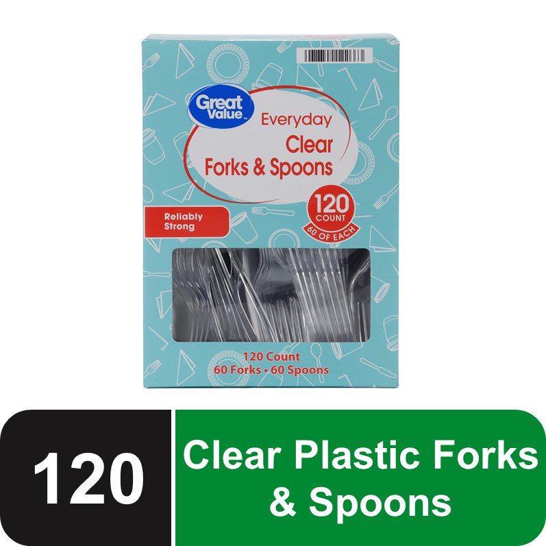 Great Value Everyday Clear Forks & Spoons, 120 count