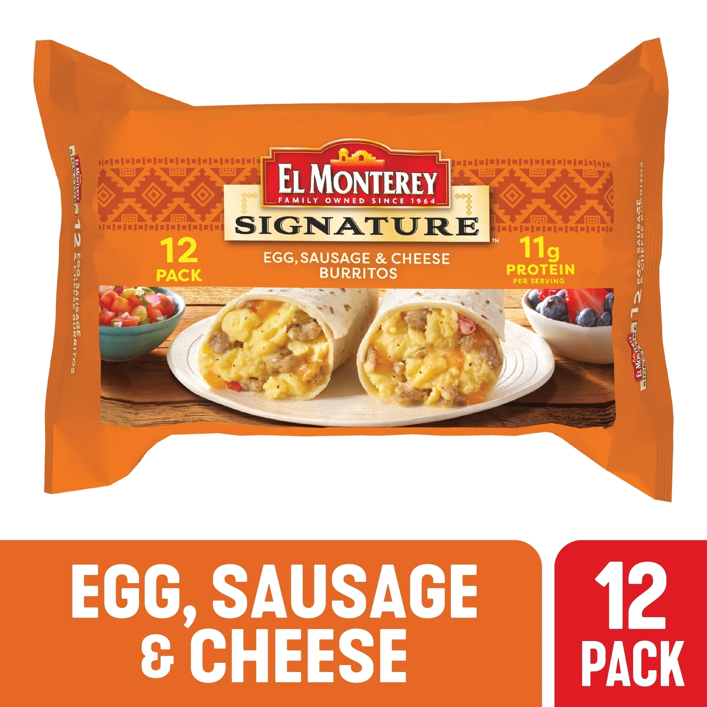 El Monterey Signature Egg, Sausage & Cheese Burritos, 54 oz, 12 Ct (Frozen)