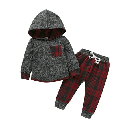 

Infant Baby Boys Clothes Baby Boys Outfits Infant Boys Long Sleeve Hooded Top Pants 2PCS Clothing Set Grey 6-12 Months