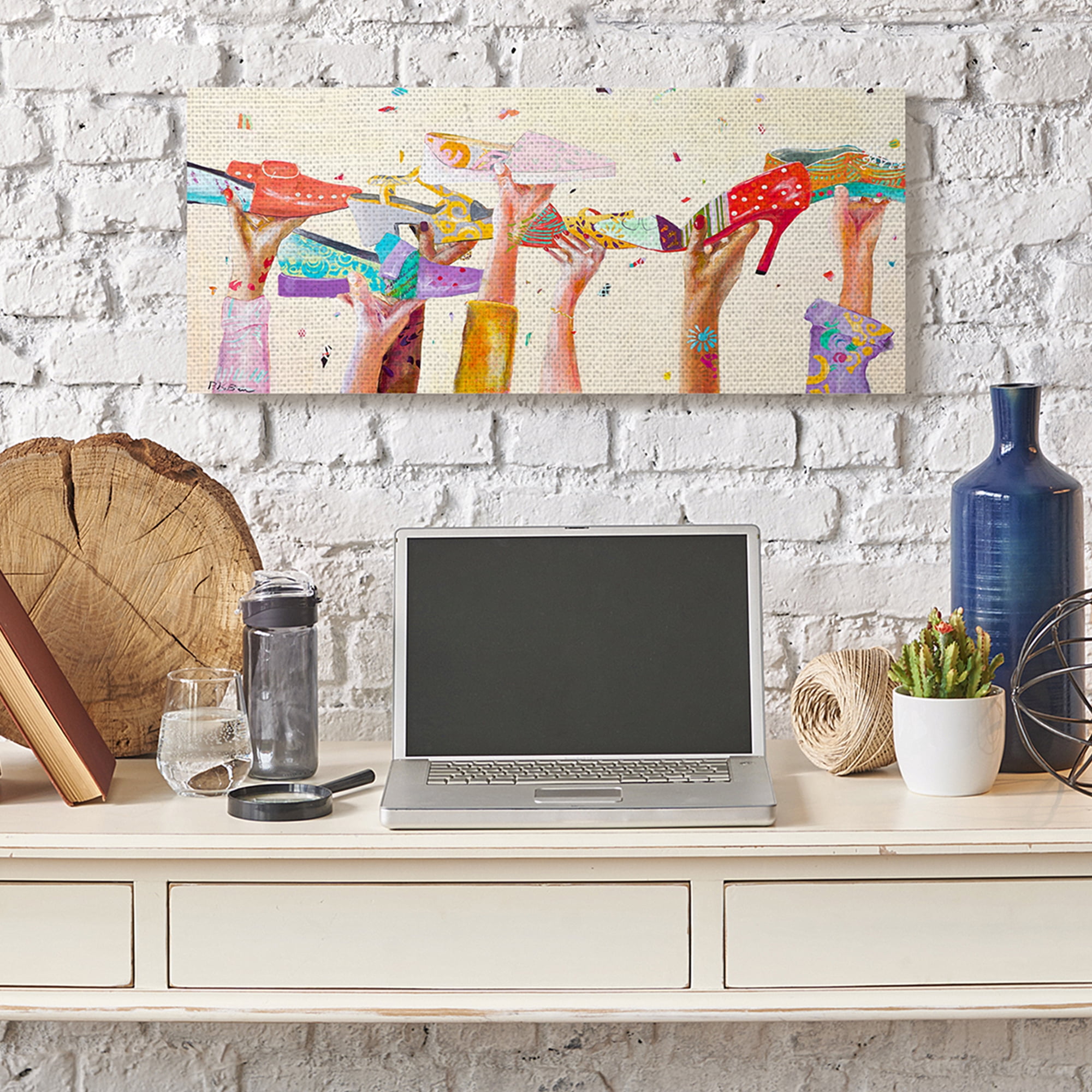 Stupell Industries Hands Holding Shoes Cheerful Bright Patterns Canvas Wall Art, 13 x 30, Design by Pamela K. Beer
