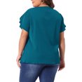 thumbnail image 3 of Agnes Orinda Women's Plus Size Work Pleated Short Sleeve Round Neck Tulip Sleeves Summer Blouses 3X Lake Blue, 3 of 6