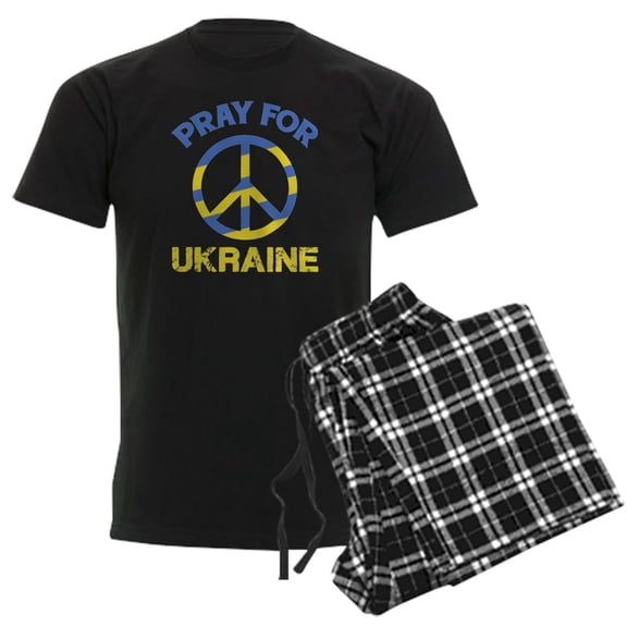 CafePress - Pray For Ukraine Peace Sign Pajamas - Men's Dark Loose Fit Cotton Pajama Set