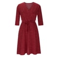 thumbnail image 2 of WTXUE Robes d'Été pour Femmes 2024, Robe Femme Été Automne Robe Col en V Couleur Unie Robe à Pois Manches Courtes Robe à Lacets avec Lien, Robes Rouges pour Femmes, 2# Rouge 2TG, 2 of 7