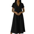 thumbnail image 4 of XiYing Robe Décontractée, Combinaison-Robe Décontractée à Manches Courtes pour Femme, Col en V Uni, Coupe Fluide Printemps/été, S-TTG,, 4 of 6