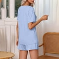 thumbnail image 7 of Women's Summer Pajamas Loungewear 2 Piece Outfits Short Sleeve V Neck Tee Shirts Matching Shorts Sets with Pockets, 7 of 7