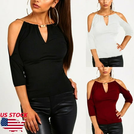 New Fashion Women Sexy T-shirt Chic halter V Neck Summer Off Shoulder Tops T-shirt Solid Black Ladies Loose Summer Casual Tops