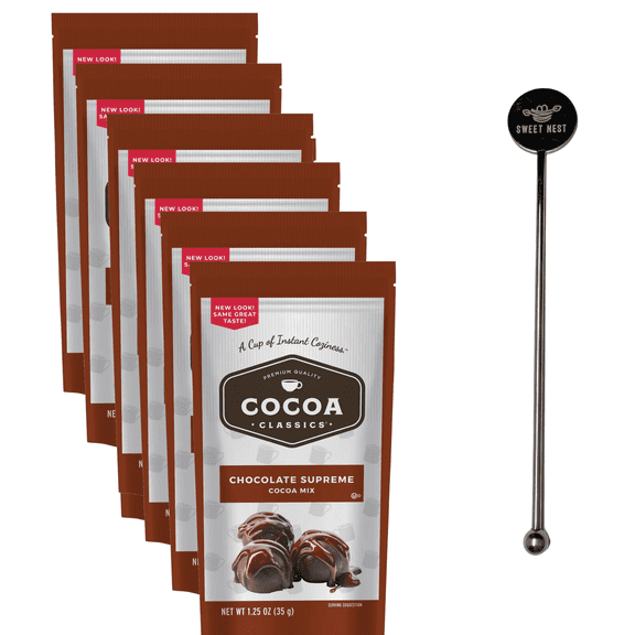 Land O’ Lakes Cocoa Classics Chocolate Supreme Hot Chocolate Bundle – 6-Pack of Gourmet Hot Cocoa Mix with Sweet Nest Stirrer – Rich & Creamy Chocolate Indulgence