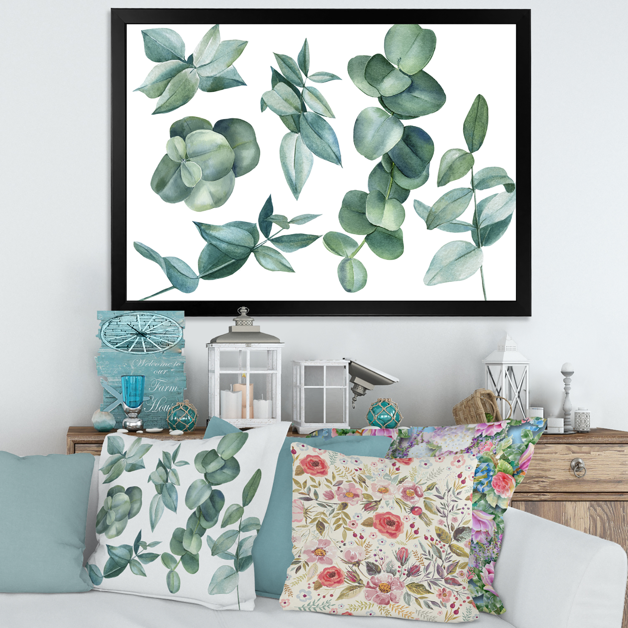 Designart 'Eucalyptus Leaves In Dark Green ' Traditional Framed Art Print