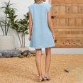 thumbnail image 6 of Generic Women's Summer Dresses Solid Color Round Neck Cap Short Sleeve Mini Dress Loose Trendy Vacation Beach Sundress, 6 of 6