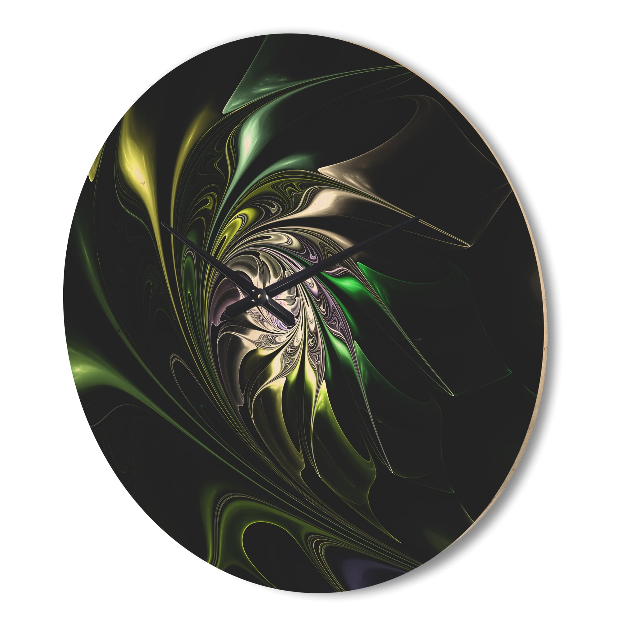 Designart 'Fractal Green Multi Colored Stained Glass' Modern Wood Wall Clock