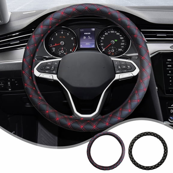 Universal 38CM Car Steering Wheel Cover, Non-Slip Carbon Fiber Leather, Enhanced Grip, All Seasons, Interior Decoration, Black, Fits Most Vehicles