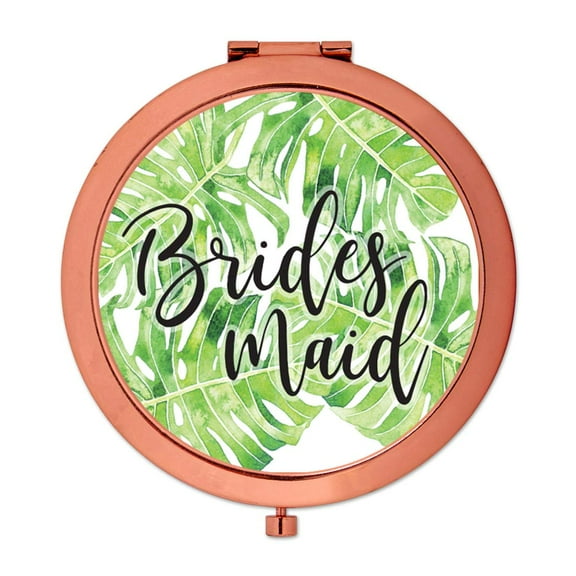Koyal Wholesale Compact Mirror Bridesmaid Wedding Gift, Rose Gold, Tropical Monstera Palm Leaves, 1-Pack