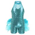thumbnail image 4 of TiaoBug Women's Glitter Sequins Latin Dance Leotard Dancewear Jazz Ballroom Samba Dance Dress Light Blue S, 4 of 7