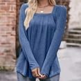 thumbnail image 4 of ClodeEU Womens Square Neck Pleated Tunic Blouse, Fall Long Sleeve T Shirts,Soft Casual Loose Fit Tee Tops Blue,Womens Plus M, 4 of 7