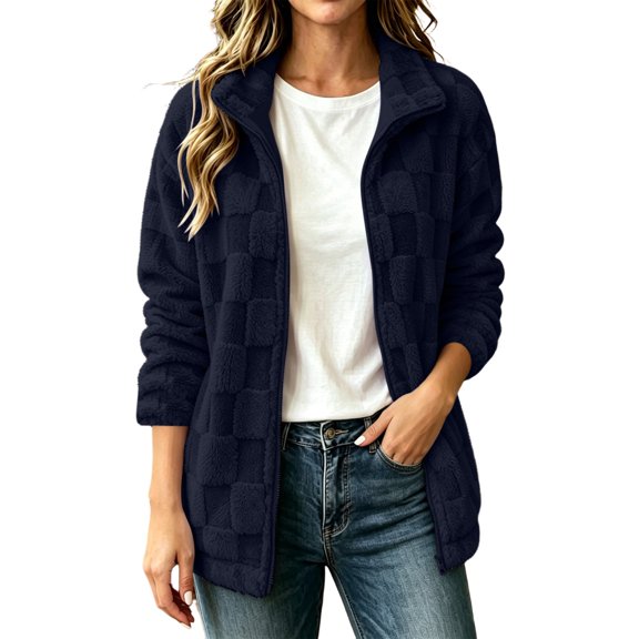 cocolona Womens Winter Fleece Jackets Soft Warm Long Sleeve Collared Coat Zipper Solid Color Trendy Casual Jacket