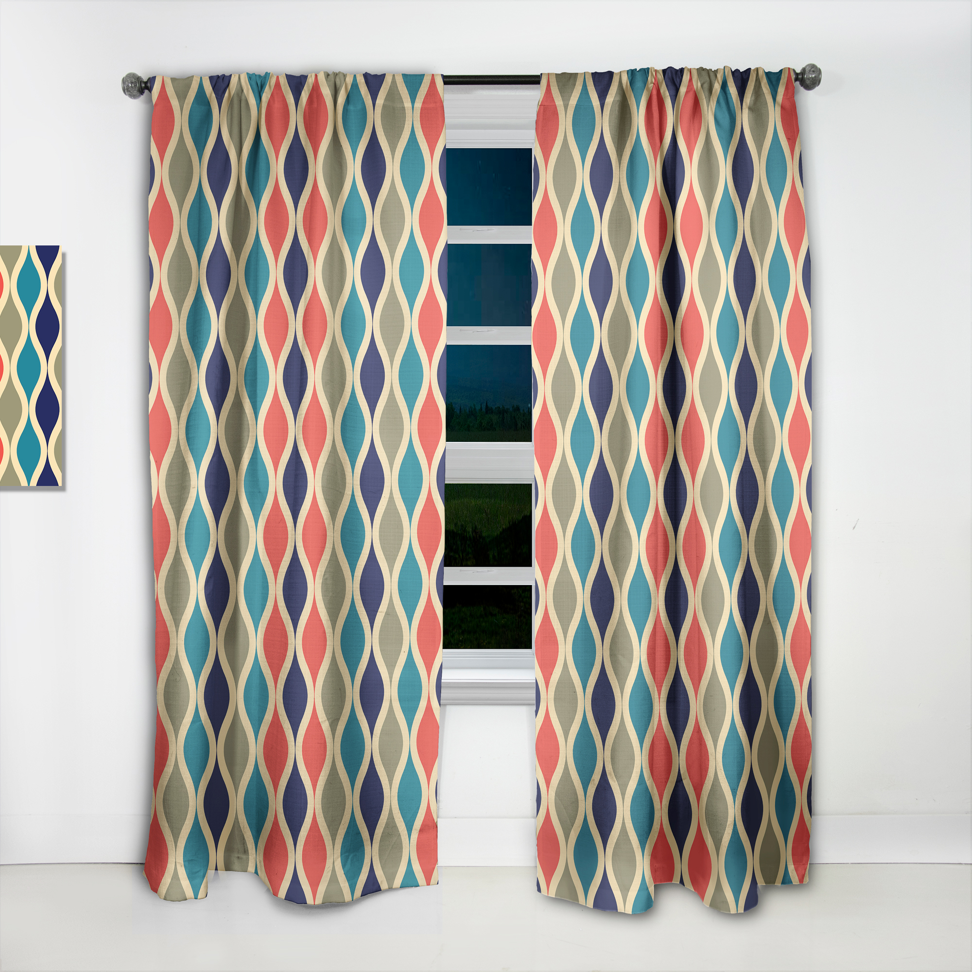 Designart 'Ornamental Retro Design VI' Mid-Century Modern Curtain Panel