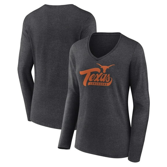 Women's Charcoal Texas Longhorns V-Neck Long Sleeve T-Shirt