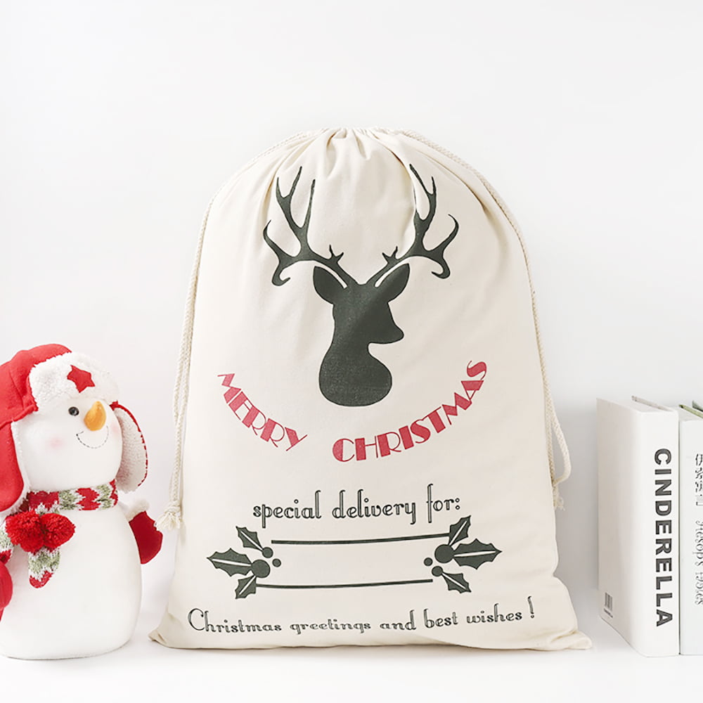 Personalised Hessian style fabric Christmas Santa Sack large size 70x50cm 