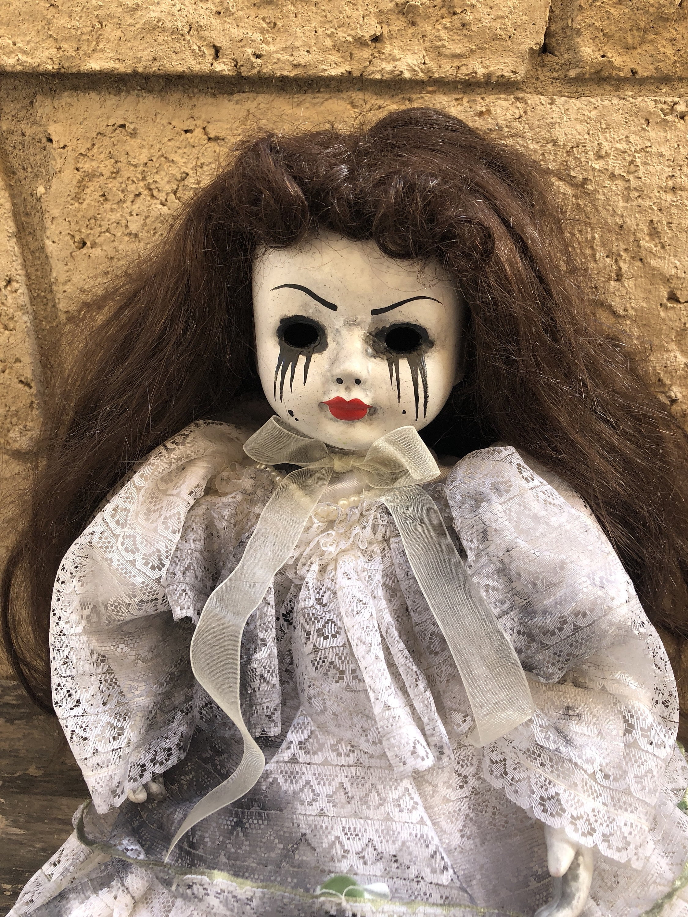 OOAK Sitting Mascara Tears Creepy Horror Doll Art by Christie Creepydolls