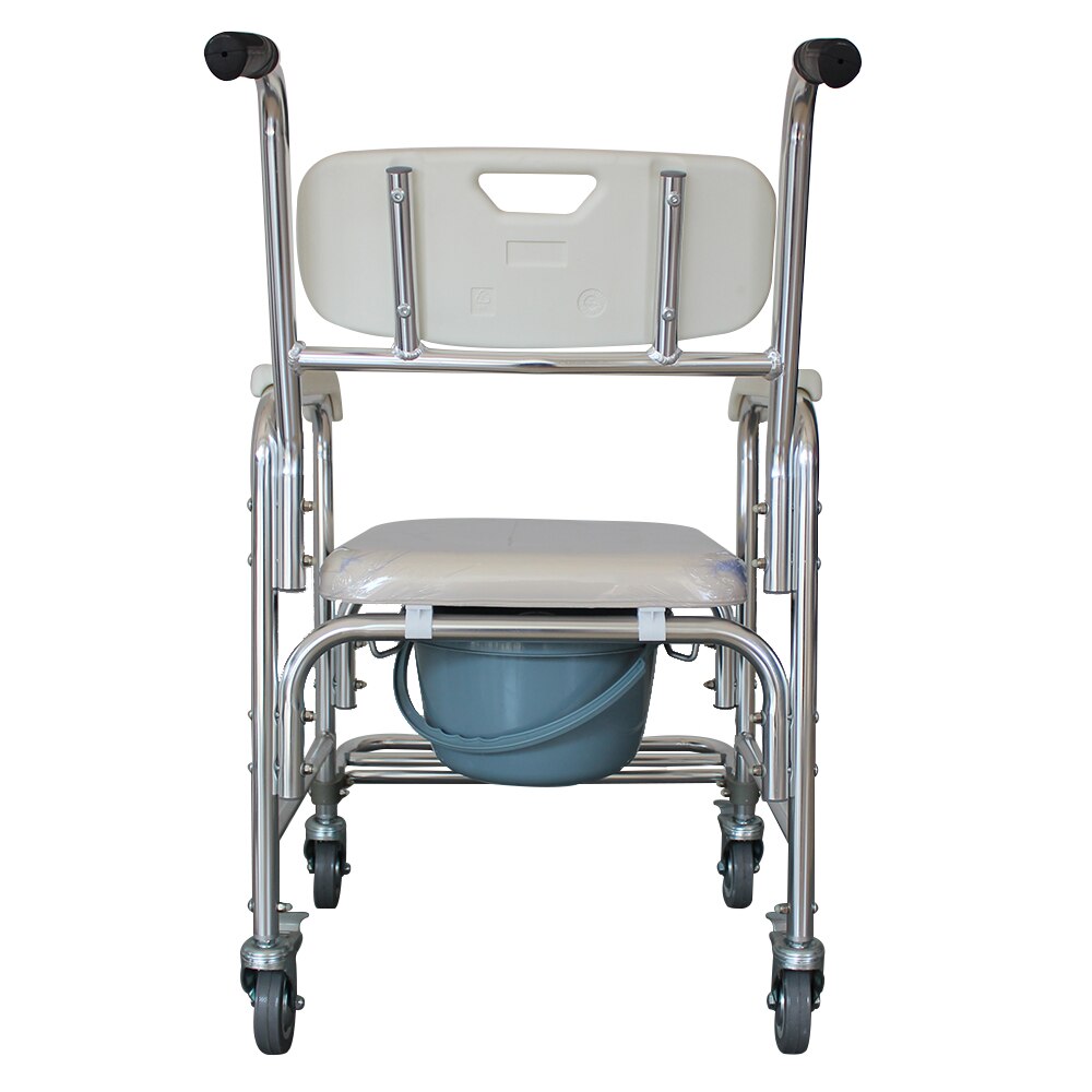 Winado Aluminum Shower Chair Bedside Commode with Casters and Padded Seat,Rolling Transport Chair Lockable Wheelchair
