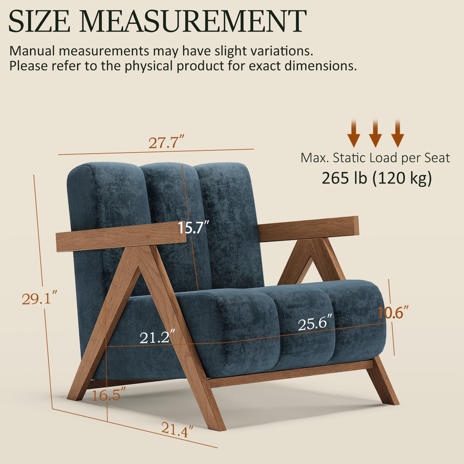 Modern Accent Chair Set of 2 for Living Room Bedroom,Comfy Chenille Reading Chair with Wood Frame,Upholstered Lounge Armchair with Thick High-Elastic Sponge for Apartment & Waiting Room,Blue