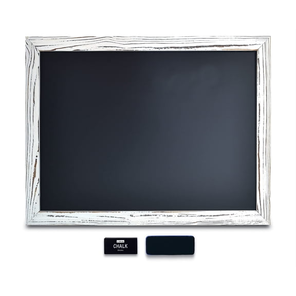Magnetic Wall Chalkboard, Large Size 18" x 24", Rustic Wood Frame, Chalkboard Sign, Vertical or Horizontal Wall Mount, Includes Chalk and Eraser, by Better Office Products (Whitewash)
