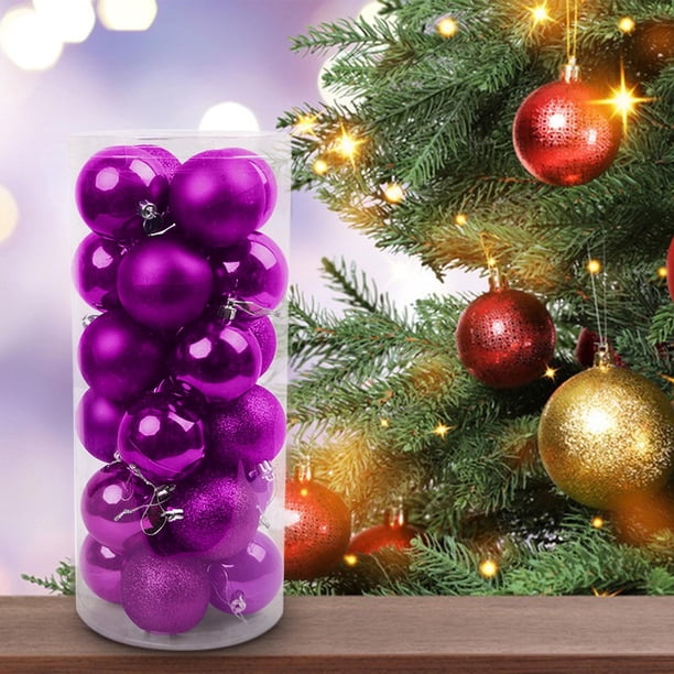 Adornos Navideños de Plástico con Purpurina de 6 Cm, 24 Unidades | Decoraciones Navideñas Irrompibles para Casa, Oficina, Hotel, Fiesta | Adornos Colgantes para Árbol, Centro de Mesa, Barandilla