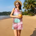 thumbnail image 3 of Naloa Pastel Macarons Delight Print Women's Summer Spring Casual Beach Sundress,Vacation Sleeveless Tank Crewneck Loose Dresses, 3 of 7