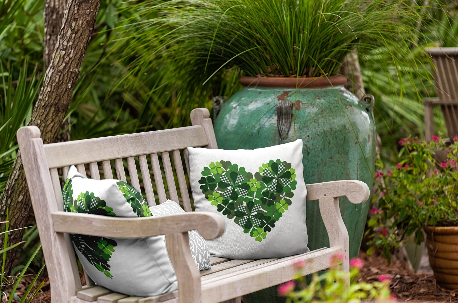 20" x 20" Simply Daisy Lucky Heart Polyester Indoor/Outdoor Pillow, Leaf Green Qty 1