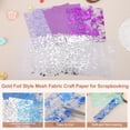 thumbnail image 3 of Uxcell 15 Sheets Scrapbook Textured Paper, Purple Scrapbooking Paper with Gold Foil Mesh Fabric, for Scrapbook Planner Book Card Junk Journal Supplies Card DIY Project, 3.9x5.5 Inch, 3 of 6
