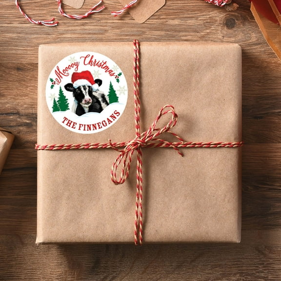 Christmas Cow Personalized Gift Sticker Set