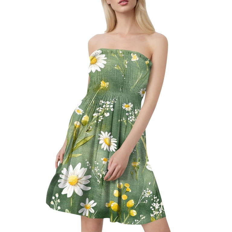 Silver Sequin Dress, Strapless Casual Pleated Floral Beach Boho Smocked  Tube Top Mini Dress Wedding Guest For Women Long Sleeve Midi Dress Womens  Summer 2023 Dresses (XXL, Mint Green) ZMTing - Walmart.com