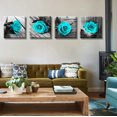 thumbnail image 3 of Bedroom Decor - Teal Rose Flowers Canvas Wall Art - Turquoise Decor for Living Room Black and White ons Artwork Painting Modern Wedding for Couple Stretched and Framed, 3 of 6