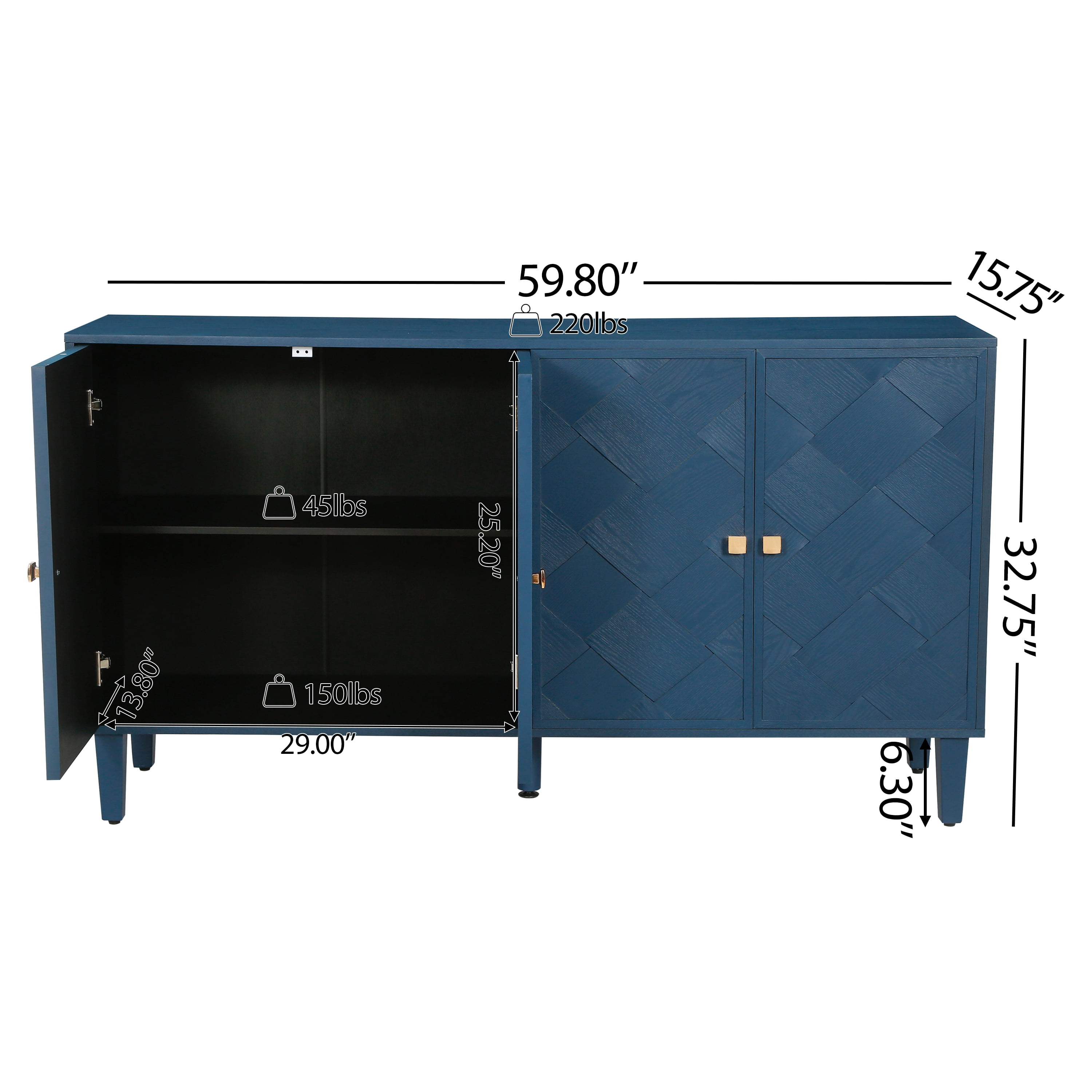 Euroco Modern Farmhouse Sideboard Buffet Cabinet with Storage & 4 Doors,59.8" Wood Coffee Bar Cabinet with Shelves for Kitchen Living Room,Navy Blue